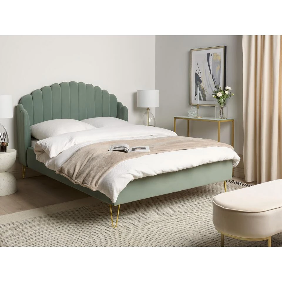 AMBILLOU - Tweepersoonsbed - Groen - 140 X 200 Cm - Fluweel 4 AMBILLOU - Tweepersoonsbed - Groen - 140 X 200 Cm - Fluweel - Afbeelding 2