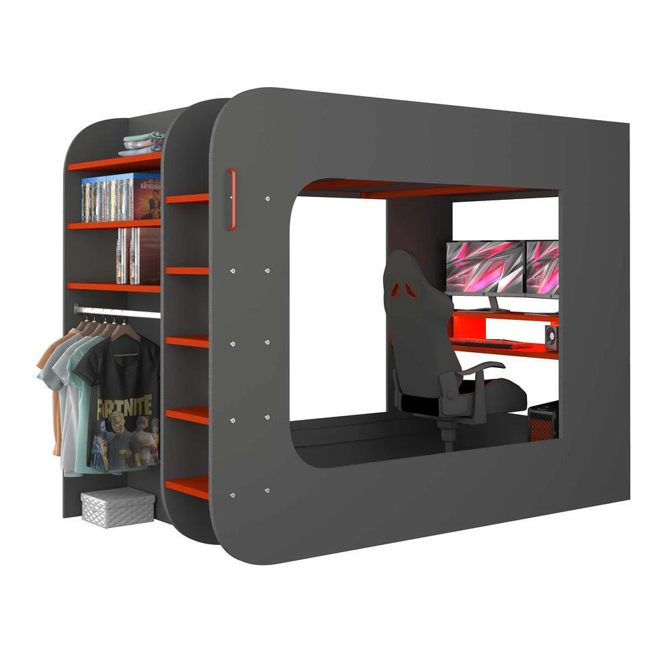 Hoogslaper Graham Met Gamebureau 120x200cm - Antraciet/rood 9 Hoogslaper Graham Met Gamebureau 120x200cm - Antraciet/rood - Afbeelding 7