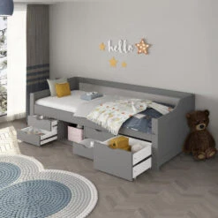 Merkloos HOME DELUXE COSMOS Kinderbed Met Lades - 90 X 200 Cm Grijs -Bedden Bij Leen Bakker 034db810c8704654a5182bda5bb7dccc