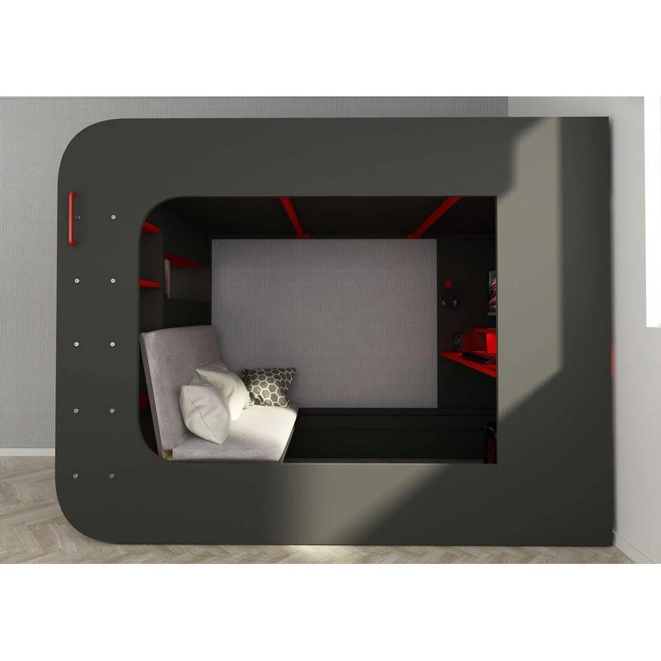 Hoogslaper Graham Met Gamebureau 120x200cm - Antraciet/rood 8 Hoogslaper Graham Met Gamebureau 120x200cm - Antraciet/rood - Afbeelding 6