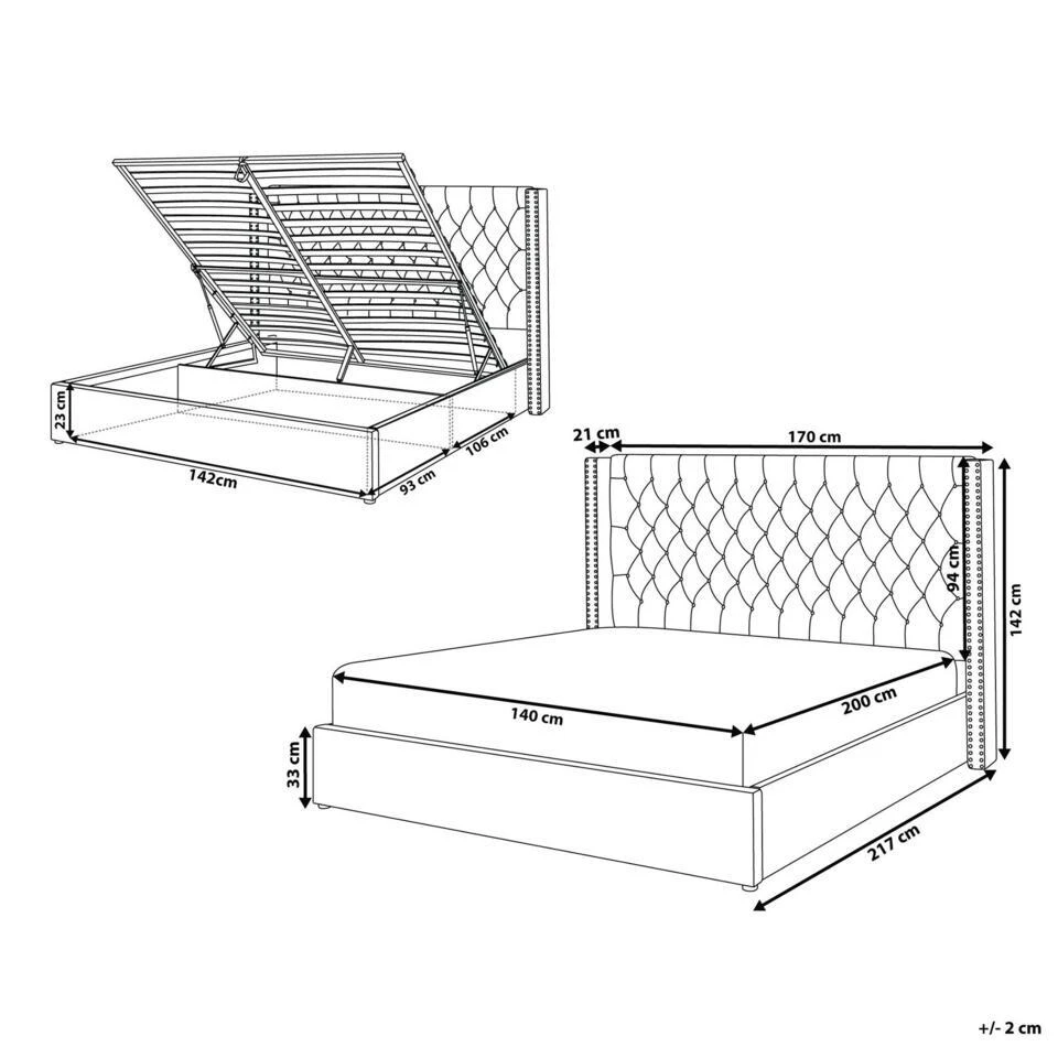 LUBBON - Bed Met Opbergruimte - Taupe - 140 X 200 Cm - Fluweel 6 LUBBON - Bed Met Opbergruimte - Taupe - 140 X 200 Cm - Fluweel - Afbeelding 4