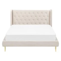 FORBACH - Tweepersoonsbed - Beige - 160 X 200 Cm - Fluweel -Bedden Bij Leen Bakker 0868befc42054399bb9caeb6c1f247ac