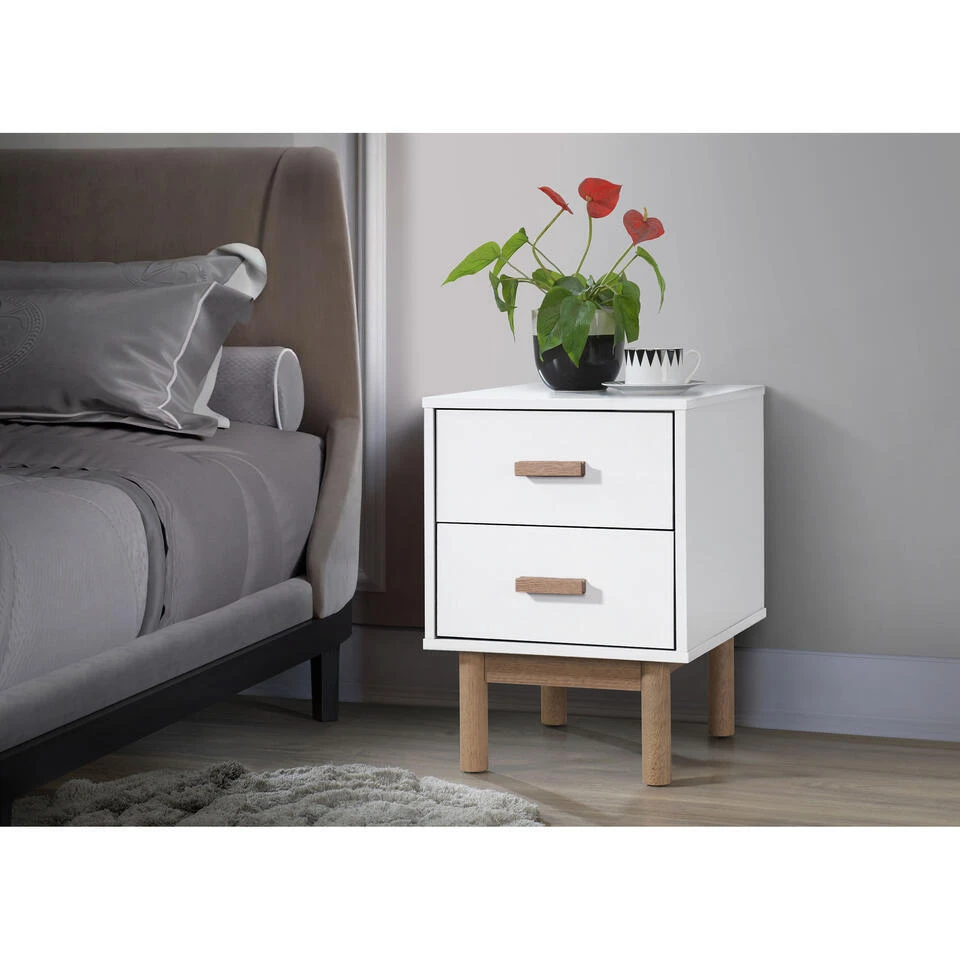 Melanie - Nachtkastje Met 2 Laden In Wit Eiken Spaanplaat 4 Melanie - Nachtkastje Met 2 Laden In Wit Eiken Spaanplaat - Afbeelding 2