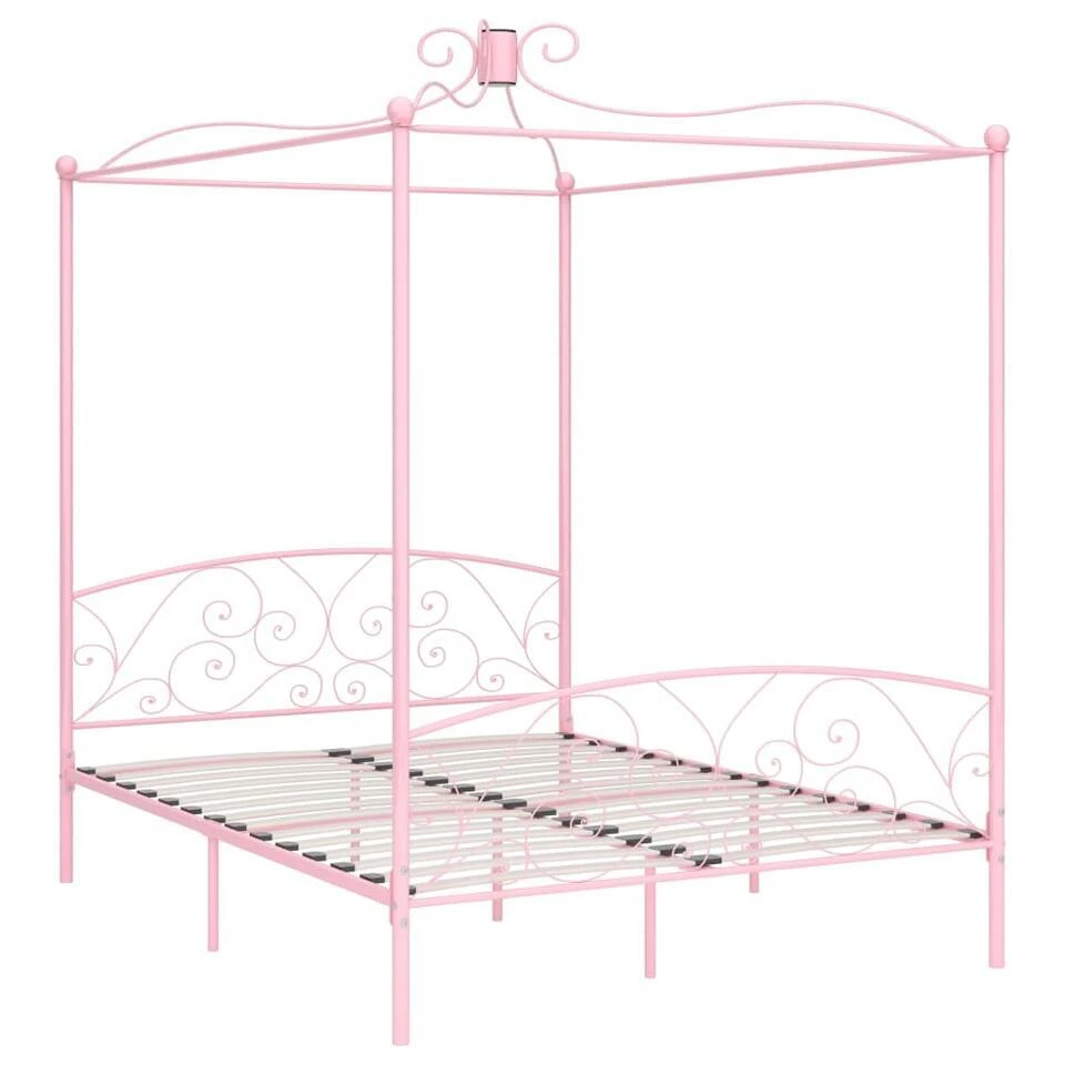 VidaXL - Hemelbed Met Verfijnd Ontwerp - Roze - Metaal - 160x200 Cm 3 VidaXL - Hemelbed Met Verfijnd Ontwerp - Roze - Metaal - 160x200 Cm