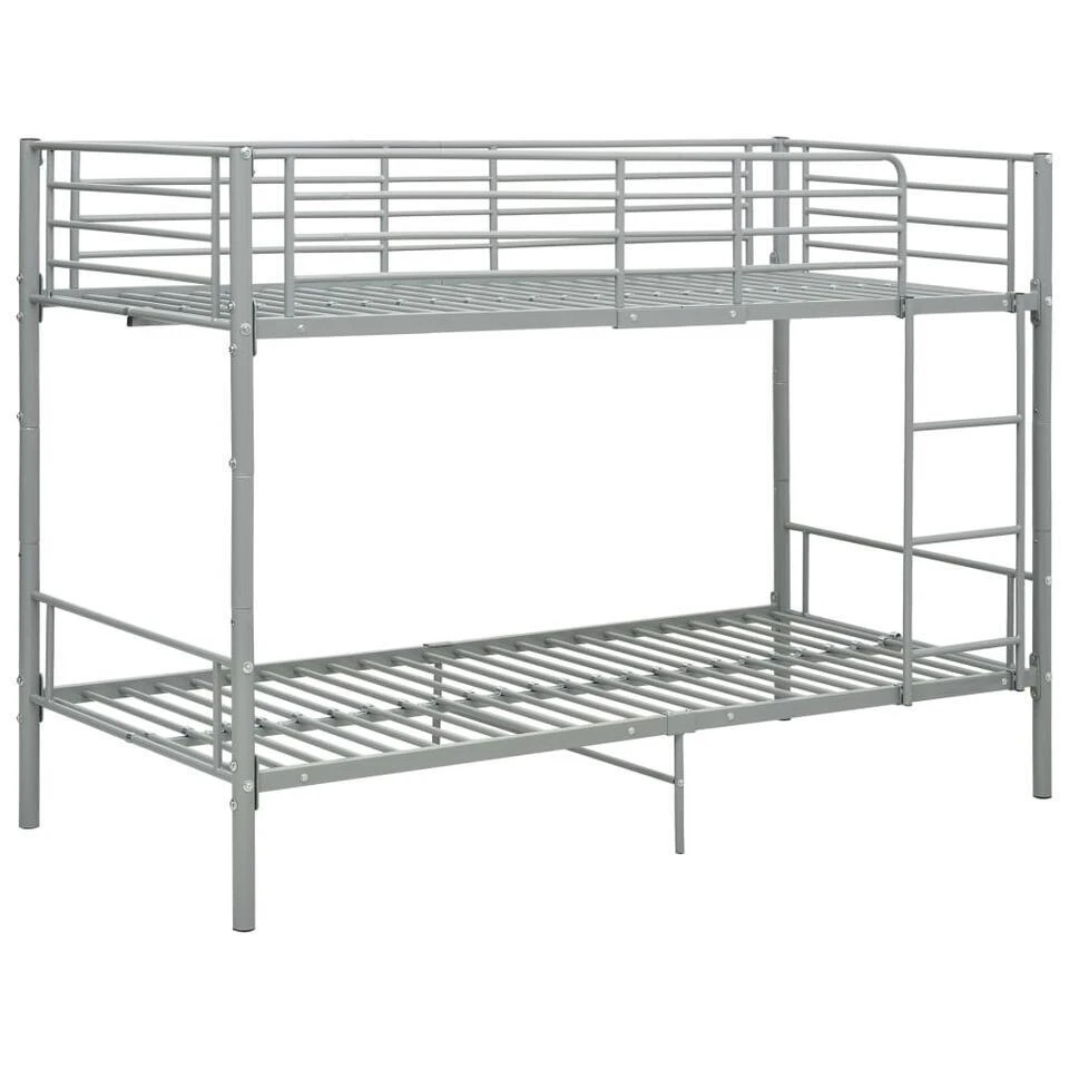 VidaXL - Metalen Stapelbed Incl. Hekwerk En Zijladder - Grijs - 90x200 Cm 3 VidaXL - Metalen Stapelbed Incl. Hekwerk En Zijladder - Grijs - 90x200 Cm