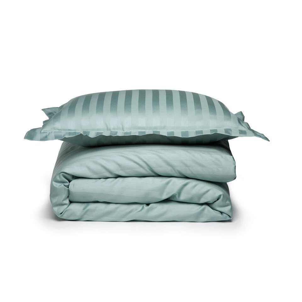 Damai Dekbedovertrek Katoen-satijn - 260x260/220cm - Mist Groen Gestreept 4 Damai Dekbedovertrek Katoen-satijn - 260x260/220cm - Mist Groen Gestreept - Afbeelding 2