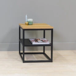 Giga Meubel Nachtkastje Naturel - Open Kastje - 40x40x45cm - Hout & Metaal -Bedden Bij Leen Bakker 1000058342 0102