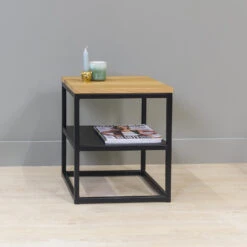 Giga Meubel Nachtkastje Naturel - Open Kastje - 40x40x45cm - Hout & Metaal -Bedden Bij Leen Bakker 1000058342 0103