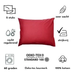 Zavelo Kussenslopen - Hotelkwaliteit - Set Van 2 Stuks - Rood - 60x70cm - 100... -Bedden Bij Leen Bakker 1000061751 0103