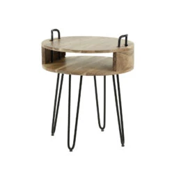 Nachtkastje Rond Mink Massief Acaciahout - 45x45x50 Cm - Hout - Bruin -Bedden Bij Leen Bakker 1000090802 0102