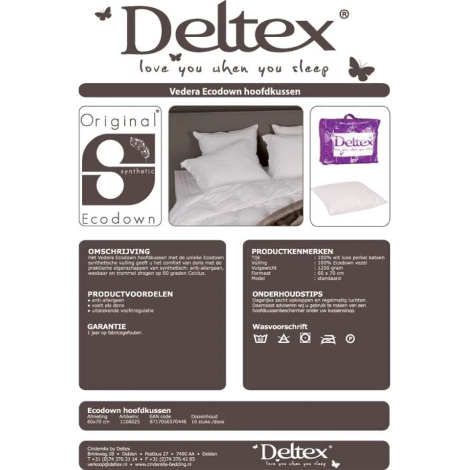 Zavelo Ecodown Hoofdkussen 60 X 70 Cm 4 Zavelo Ecodown Hoofdkussen 60 X 70 Cm - Afbeelding 2