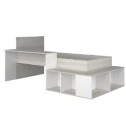 Bed Quinn 90x200 Cm Met Bureau En Opbergruimte - Grenen/ Wit