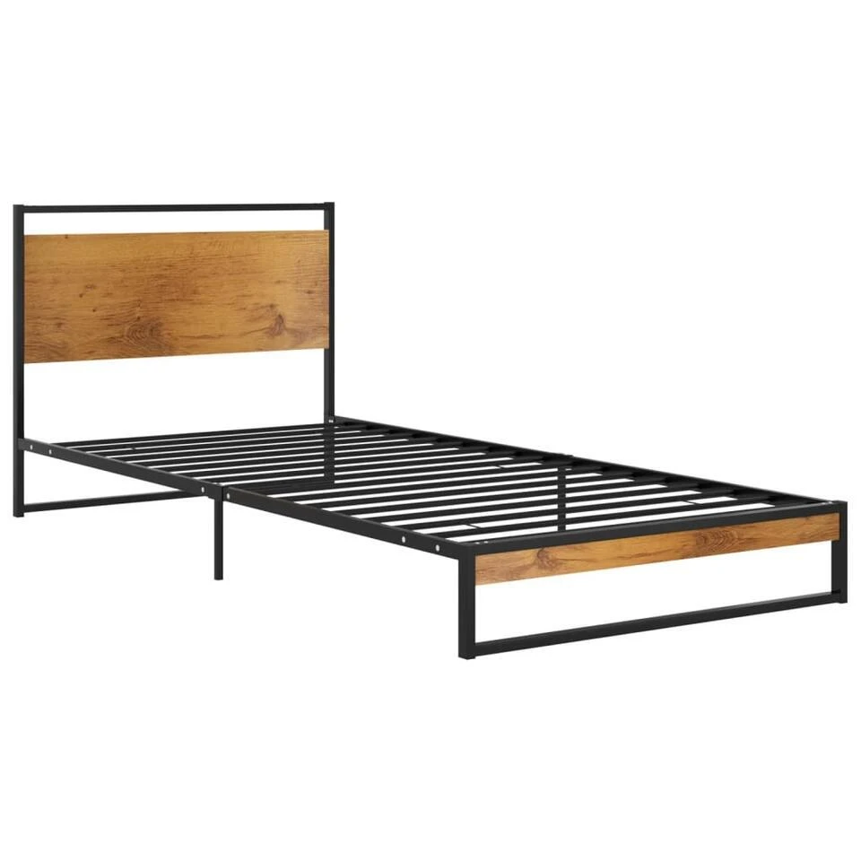 VidaXL - Bed Frame Met Hoofdeinde - Metaal En MDF - 90x200 Cm 3 VidaXL - Bed Frame Met Hoofdeinde - Metaal En MDF - 90x200 Cm