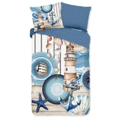 HIP Collectie Vuurtoren Dekbedovertrek Blauw-1-persoons (140 X 200/220 Cm)