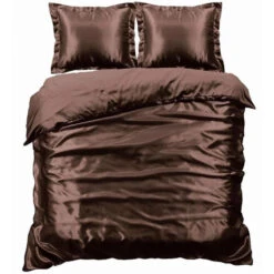 Glanzend Satijnen Dekbedovertrek Beauty Silk Bruin-1-persoons (140...