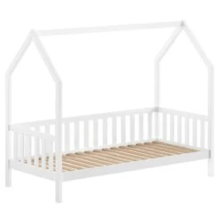 Bedhuisje Home - 90x200 Cm - Met Hekje - Wit Dennenhout