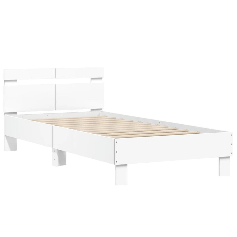 VidaXL - Bed Frame Met Hoofdbord - Wit - Bewerkt Hout - 100x200 Cm 3 VidaXL - Bed Frame Met Hoofdbord - Wit - Bewerkt Hout - 100x200 Cm