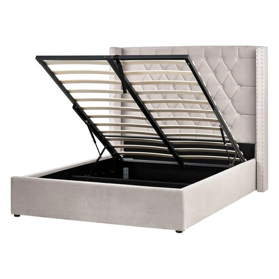 LUBBON - Bed Met Opbergruimte - Taupe - 140 X 200 Cm - Fluweel 3 LUBBON - Bed Met Opbergruimte - Taupe - 140 X 200 Cm - Fluweel