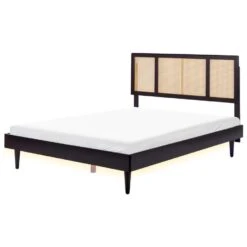 AURAY - Tweepersoonsbed LED - Zwart - 160 X 200 Cm - Rubberhout