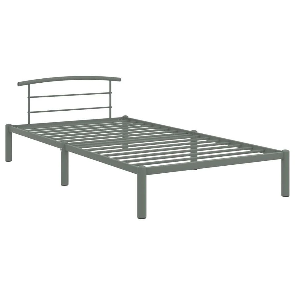 VidaXL - Bed Frame Met Hoofdeinde - Grijs - Metaal - 90x200 Cm 3 VidaXL - Bed Frame Met Hoofdeinde - Grijs - Metaal - 90x200 Cm