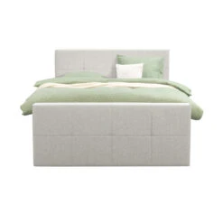 Boxspring Met Voetbord Liv Geblokt - Ecru - 180x200 Cm - Slanke Poot