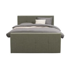 Boxspring Met Voetbord Liv Geblokt - Groen - 180x200 Cm - Vierkante Poot