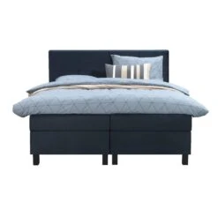 Boxspring Liv Geblokt - Blauw - 160x200 Cm - Vierkante Poot