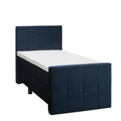 Boxspring Met Voetbord Liv Geblokt - Blauw - 90x200 Cm - Ronde Poot -Bedden Bij Leen Bakker 12849061 0300