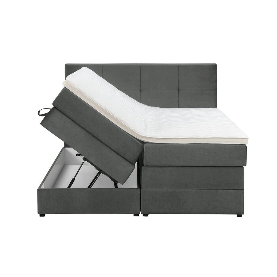 Boxspring Met Opbergruimte Liv Geblokt - Grijs - 180x200 Cm 5 Boxspring Met Opbergruimte Liv Geblokt - Grijs - 180x200 Cm - Afbeelding 3