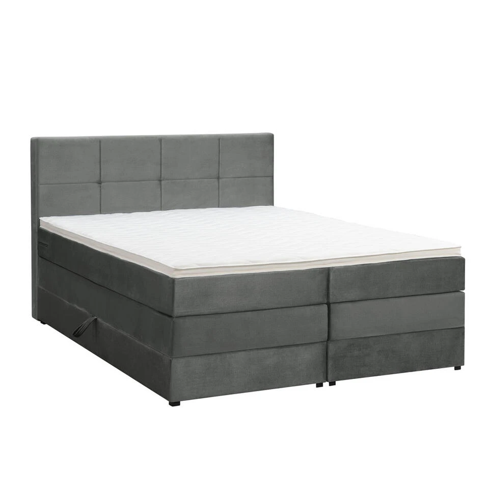 Boxspring Met Opbergruimte Liv Geblokt - Grijs - 180x200 Cm 8 Boxspring Met Opbergruimte Liv Geblokt - Grijs - 180x200 Cm - Afbeelding 6