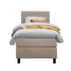 Boxspring Liv Geblokt - Beige - 90x200 Cm - Vierkante Poot