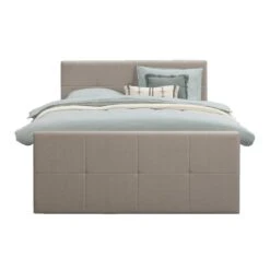 Boxspring Met Voetbord Liv Geblokt - Beige - 160x200 Cm - Slanke Poot