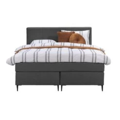 Boxspring Liv Geblokt - Antraciet - 140x200 Cm - Slanke Poot