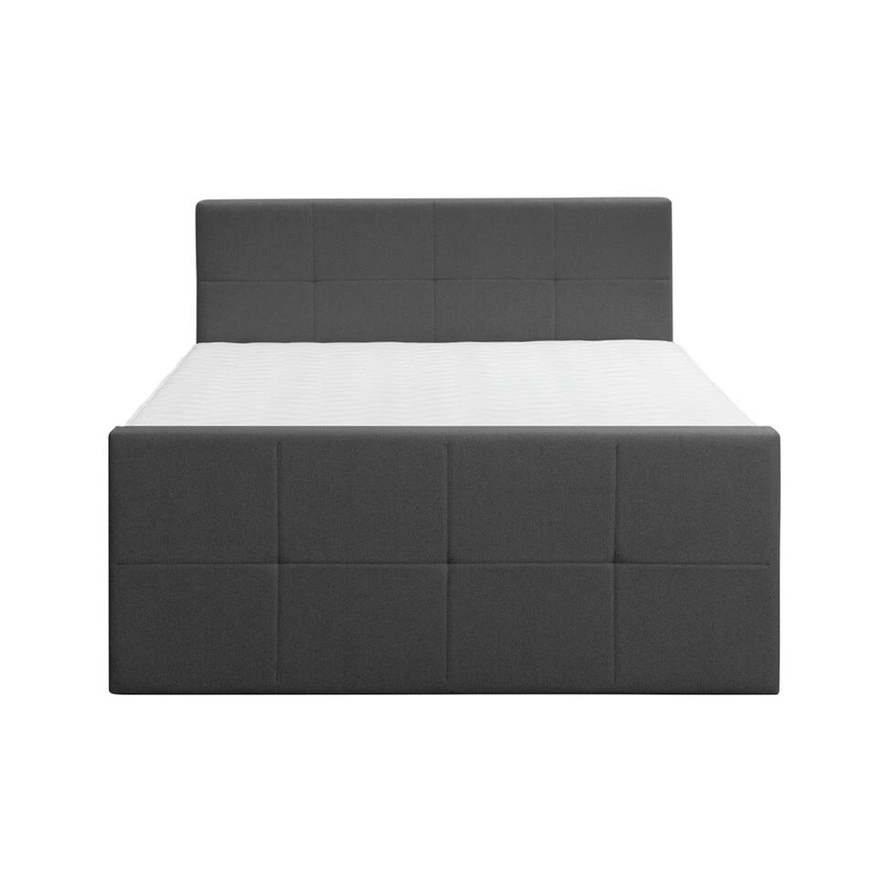 Boxspring Met Voetbord Liv Geblokt - Antraciet - 140x200 Cm - Ronde Poot 4 Boxspring Met Voetbord Liv Geblokt - Antraciet - 140x200 Cm - Ronde Poot - Afbeelding 2