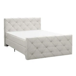 Boxspring Met Voetbord Liv Geruit - Ecru - 160x200 Cm - Slanke Poot -Bedden Bij Leen Bakker 12849272 0300