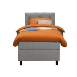 Boxspring Liv Geruit - Lichtgrijs - 90x200 Cm - Ronde Poot