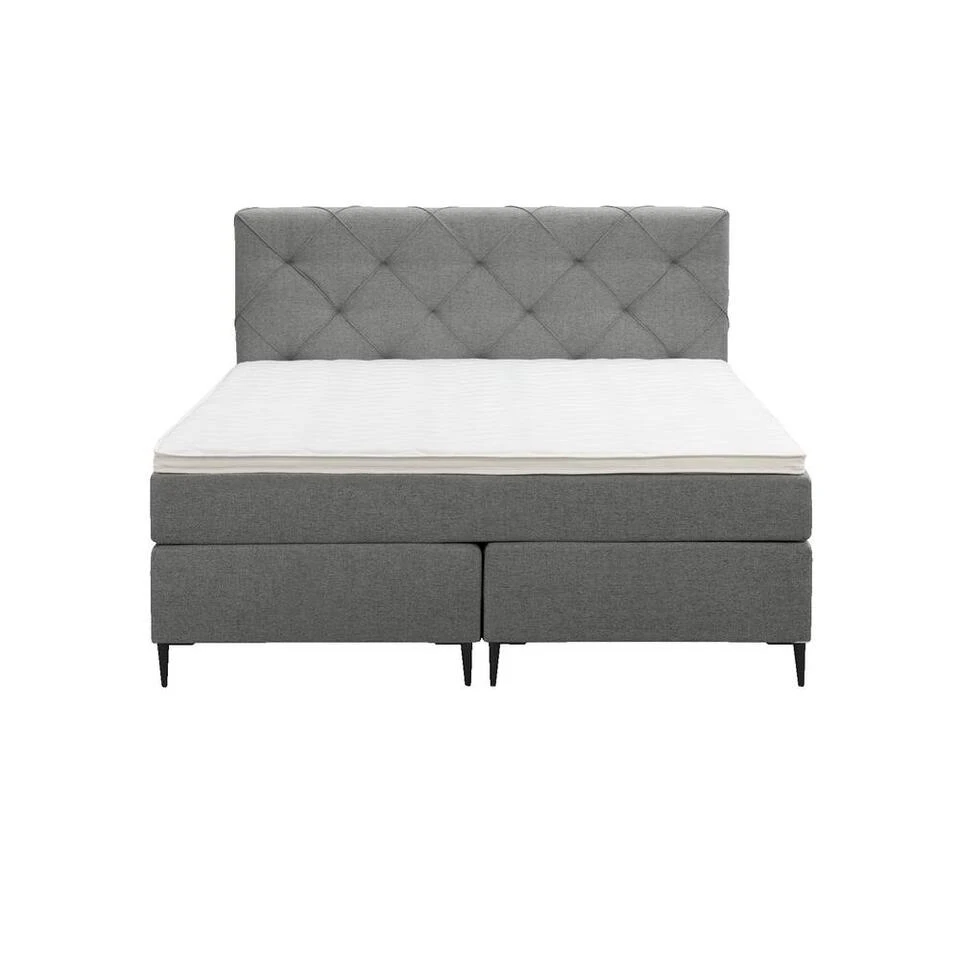 Boxspring Liv Geruit - Lichtgrijs - 140x200 Cm - Slanke Poot 4 Boxspring Liv Geruit - Lichtgrijs - 140x200 Cm - Slanke Poot - Afbeelding 2