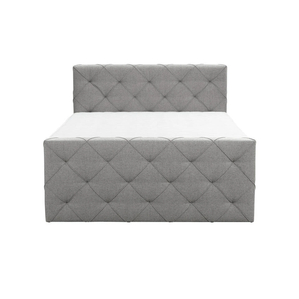 Boxspring Met Voetbord Liv Geruit - Lichtgrijs - 180x200 Cm - Vierkante Poot 4 Boxspring Met Voetbord Liv Geruit - Lichtgrijs - 180x200 Cm - Vierkante Poot - Afbeelding 2