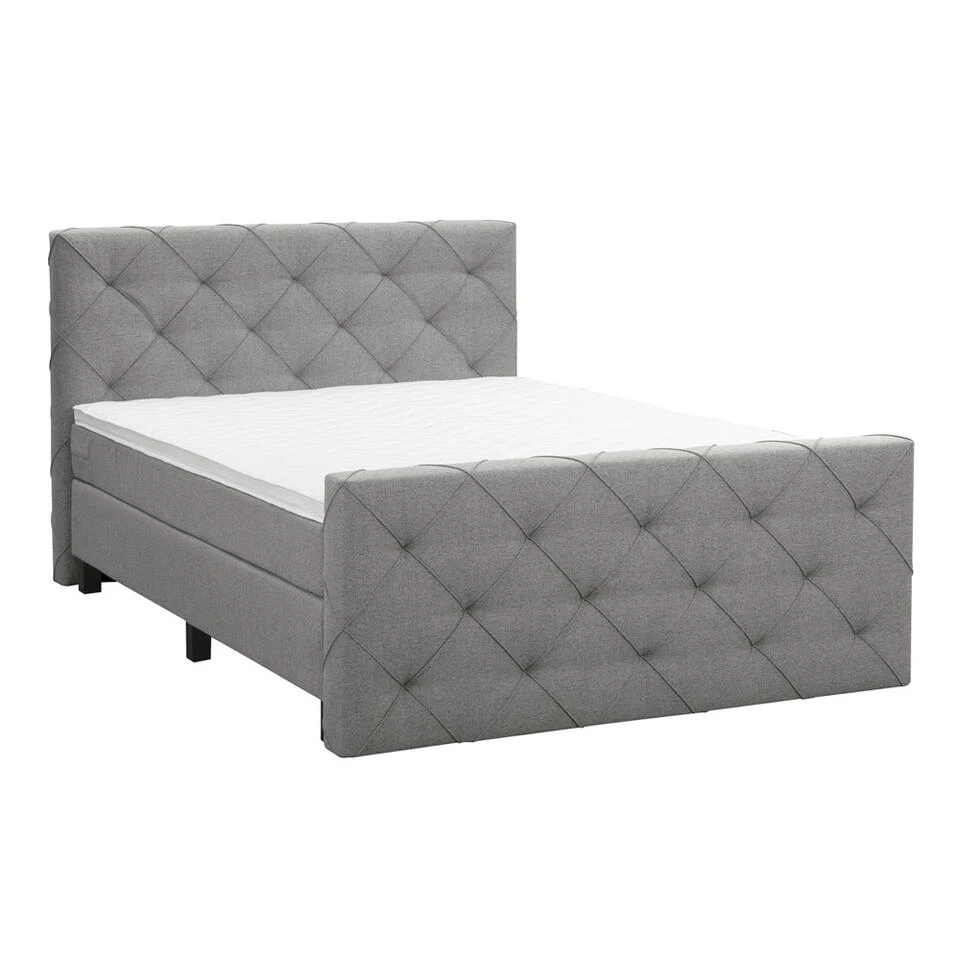 Boxspring Met Voetbord Liv Geruit - Lichtgrijs - 180x200 Cm - Vierkante Poot 5 Boxspring Met Voetbord Liv Geruit - Lichtgrijs - 180x200 Cm - Vierkante Poot - Afbeelding 3