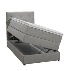 Boxspring Met Opbergruimte Liv Geruit - Lichtgrijs - 90x200 Cm -Bedden Bij Leen Bakker 12849361 0301