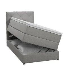 Boxspring Met Opbergruimte Liv Geruit - Lichtgrijs - 90x200 Cm -Bedden Bij Leen Bakker 12849361 0330