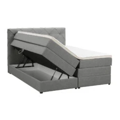 Boxspring Met Opbergruimte Liv Geruit - Lichtgrijs - 160x200 Cm -Bedden Bij Leen Bakker 12849364 0301