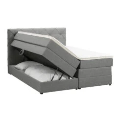 Boxspring Met Opbergruimte Liv Geruit - Lichtgrijs - 160x200 Cm -Bedden Bij Leen Bakker 12849364 0330