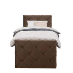 Boxspring Met Voetbord Liv Geruit - Bruin - 90x200 Cm - Slanke Poot