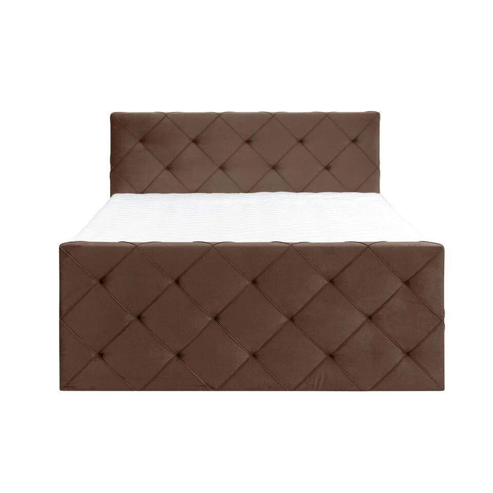 Boxspring Met Voetbord Liv Geruit - Bruin - 140x200 Cm - Ronde Poot 5 Boxspring Met Voetbord Liv Geruit - Bruin - 140x200 Cm - Ronde Poot - Afbeelding 3