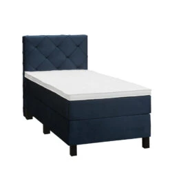 Boxspring Liv Geruit - Blauw - 90x200 Cm - Vierkante Poot -Bedden Bij Leen Bakker 12849407 0300