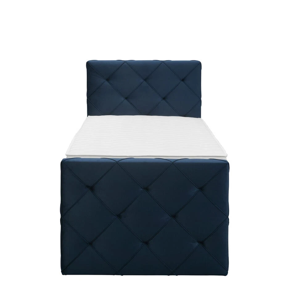 Boxspring Met Voetbord Liv Geruit - Blauw - 90x200 Cm - Vierkante Poot 4 Boxspring Met Voetbord Liv Geruit - Blauw - 90x200 Cm - Vierkante Poot - Afbeelding 2