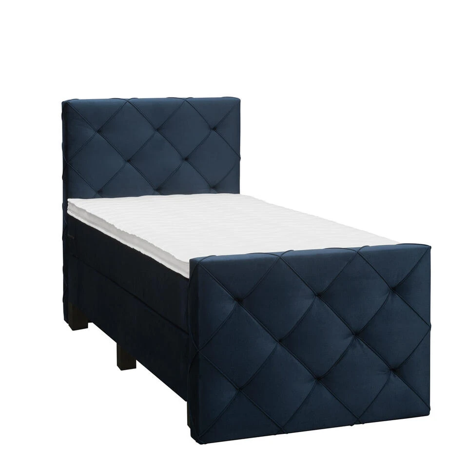 Boxspring Met Voetbord Liv Geruit - Blauw - 90x200 Cm - Vierkante Poot 5 Boxspring Met Voetbord Liv Geruit - Blauw - 90x200 Cm - Vierkante Poot - Afbeelding 3