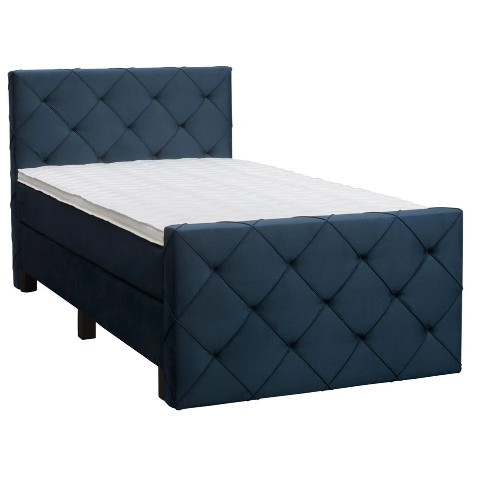 Boxspring Met Voetbord Liv Geruit - Blauw - 120x200 Cm - Vierkante Poot 5 Boxspring Met Voetbord Liv Geruit - Blauw - 120x200 Cm - Vierkante Poot - Afbeelding 3