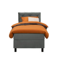 Boxspring Liv Geruit - Grijs - 90x200 Cm - Vierkante Poot